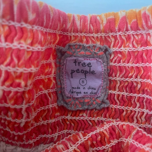 Free People FP Linen Blend Red Orange Green Bubble Skirt Smocked Tiered Design - Picture 4 of 7